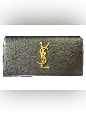 Saint Laurent Black Leather Wallet with Gold YSL Monogram